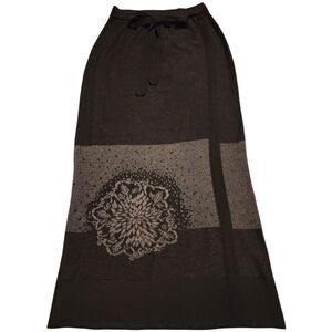 Nitya Luxury Italian Wool Maxi Skirt Black Tan Floral Knit Merino Size Euro 40